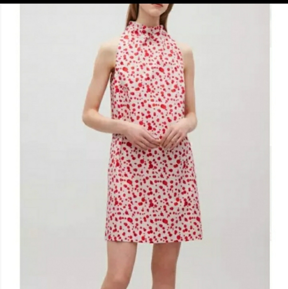 NEW COS Mock Neck Tie Back Dress Polka Dots Pockets Size 2